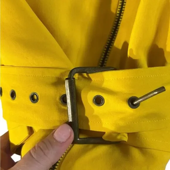 Vintage 80s Yellow Silk Moto Jacket Bold Shoulders Structured Hong Kong Made - Picture 6 of 15